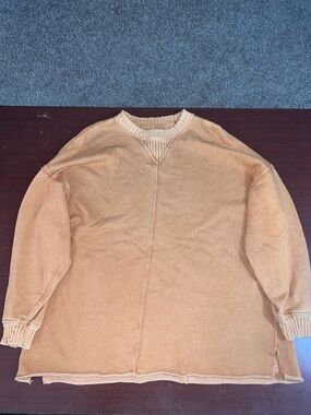 aerie distressed Crewneck Sweater in Tan
